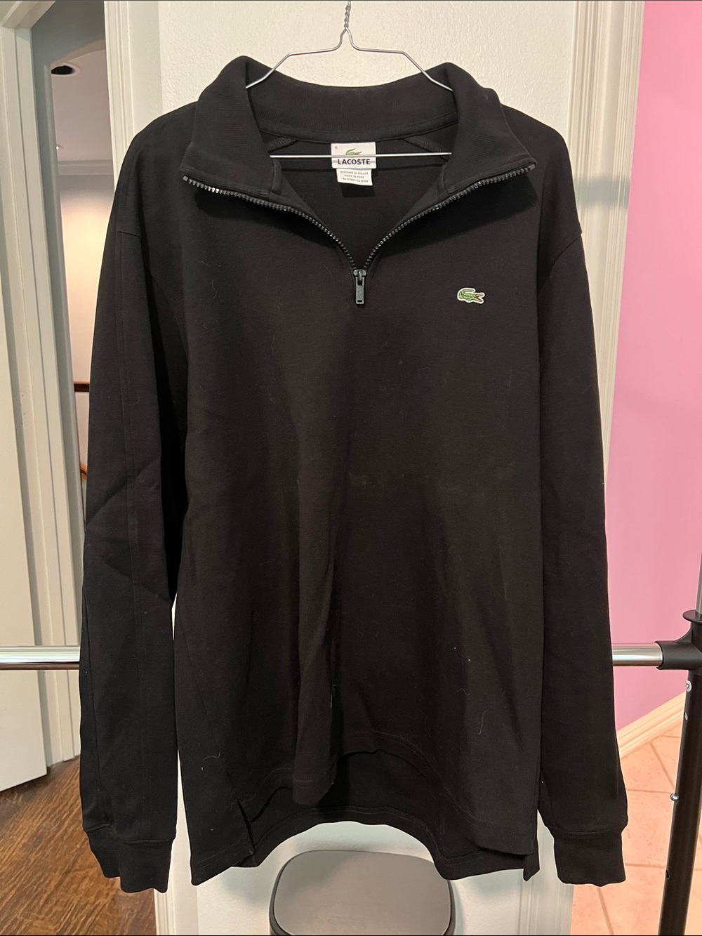 Lacoste Black Half-Zip Pullover with Green Crocodile Logo